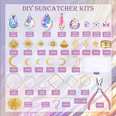 Close-up of tear drop and leaf crystals in suncatcher kit