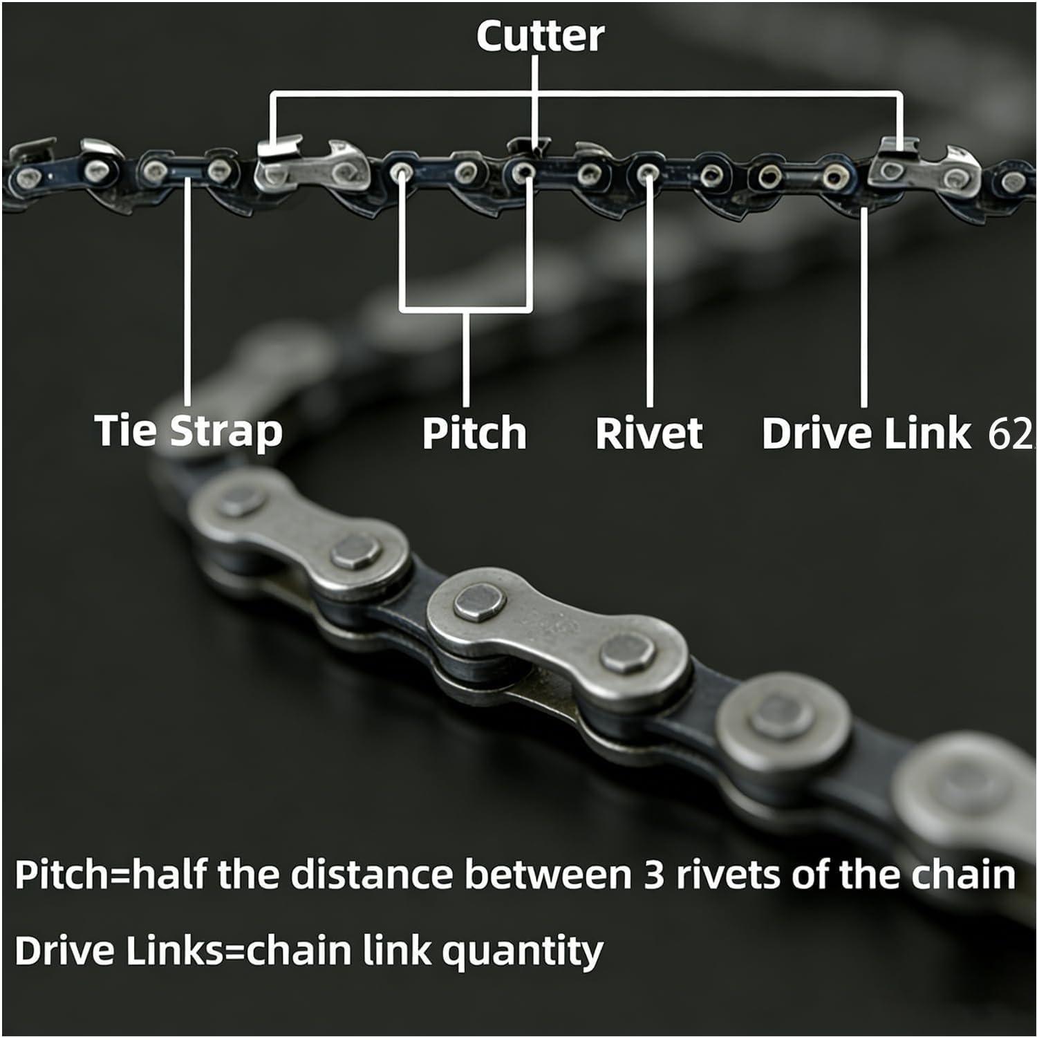 Close-up of TEEANEES chainsaw chain teeth