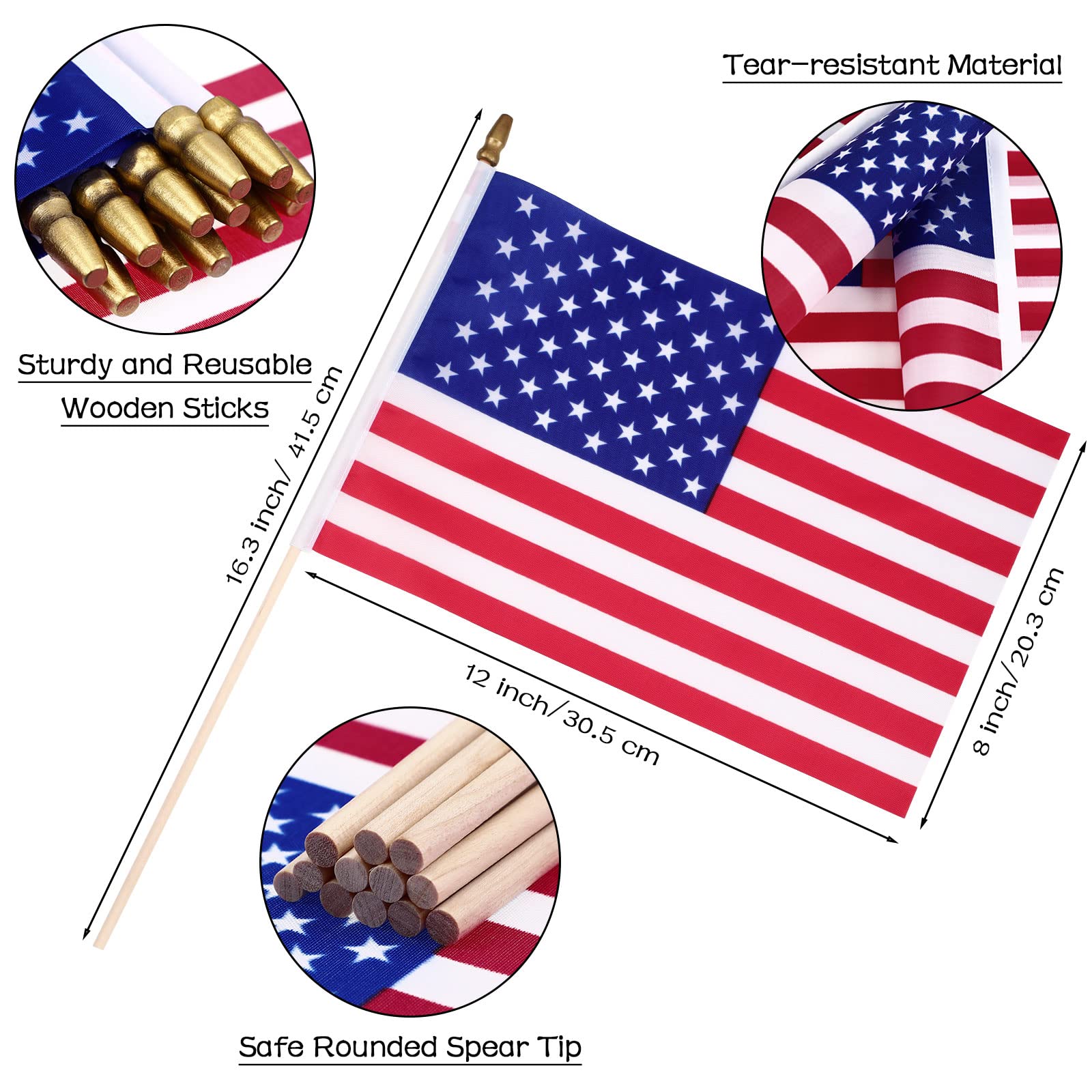 Close-up of Tegeme mini American flag with wooden stick