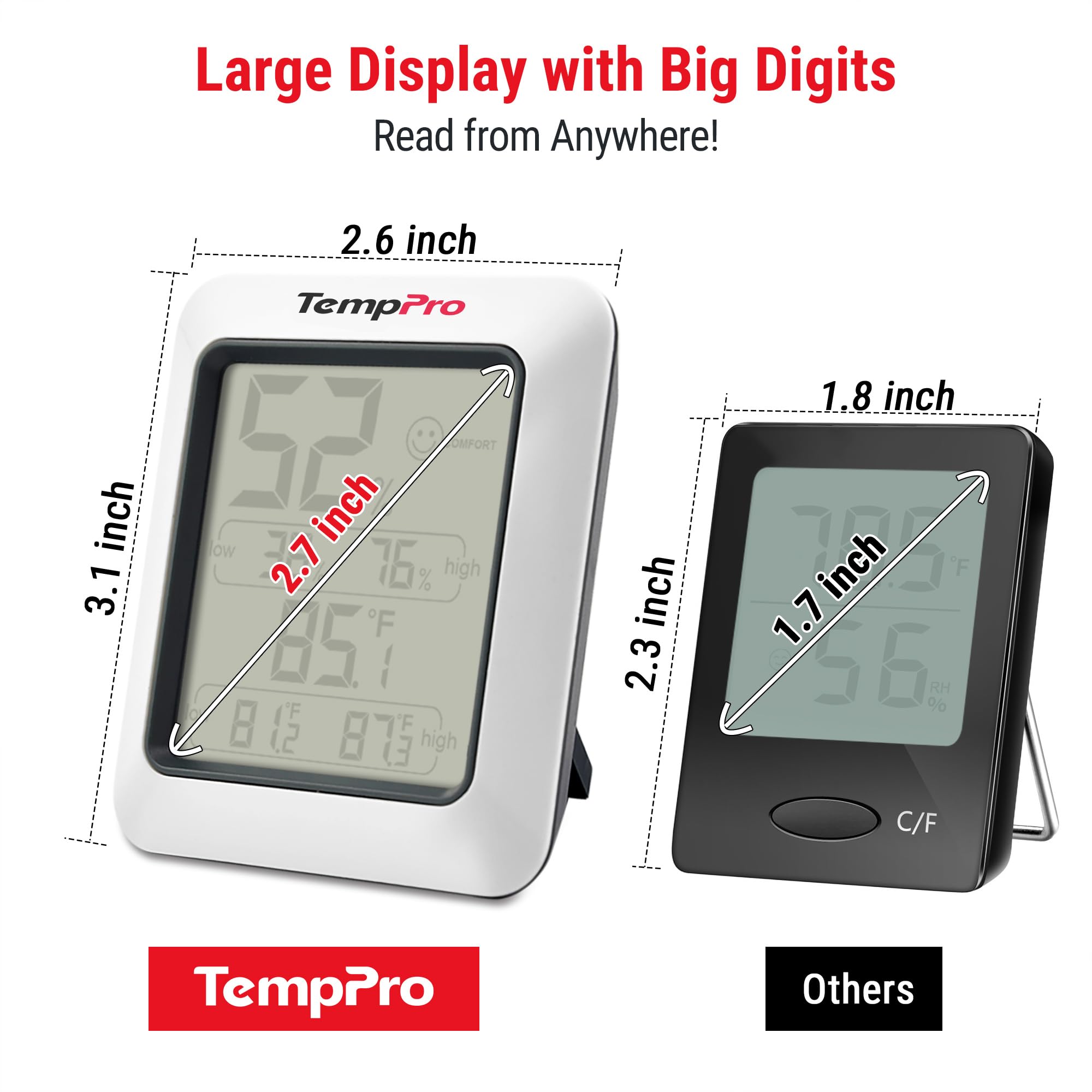 Close-up of TempPro hygrometer settings and controls