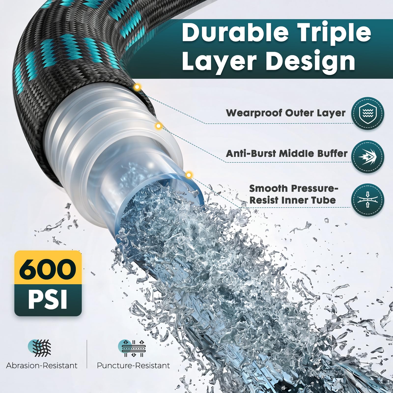 Close-up of the 10-pattern spray nozzle on VERDOW garden hose
