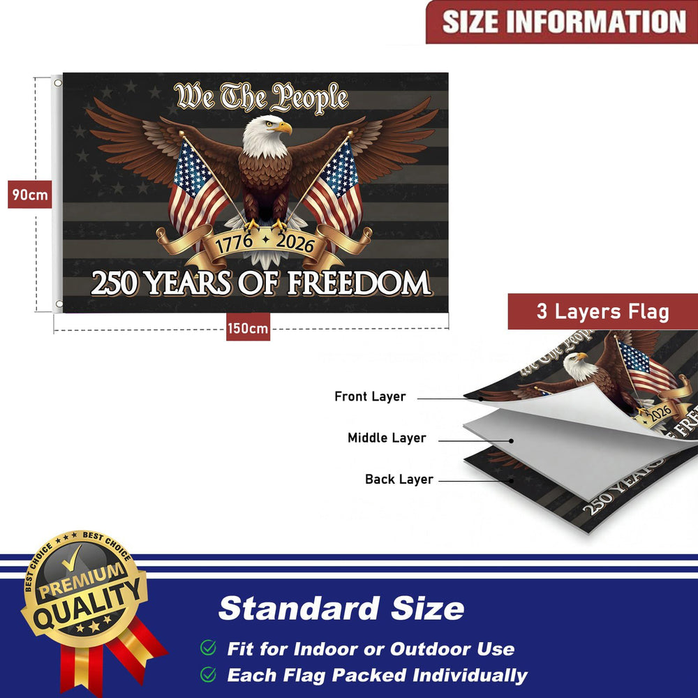 Close-up of the 250th Anniversary USA Flag's stitching details