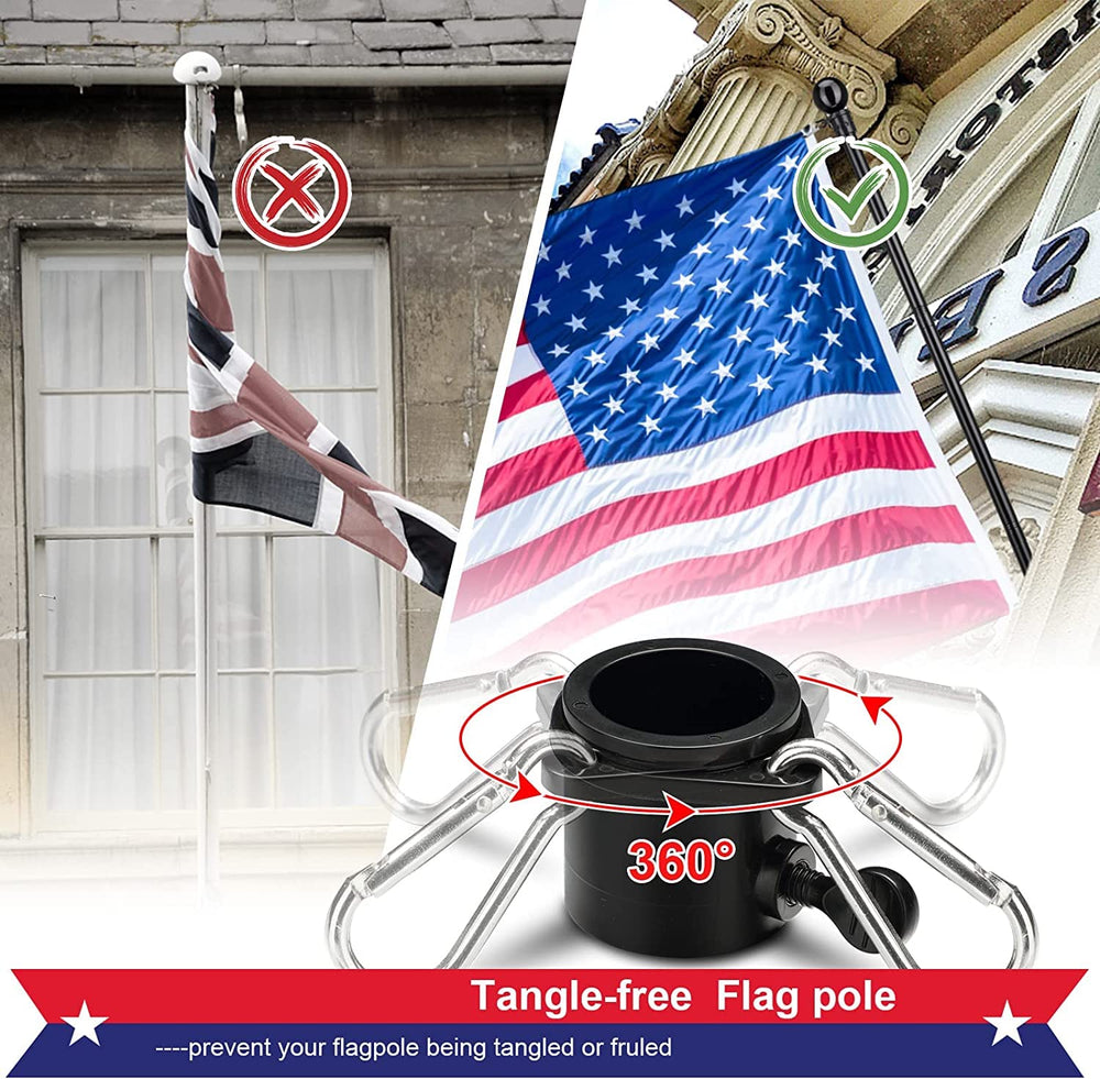 Close-up of the 360° anti-tangle rings on the flag pole