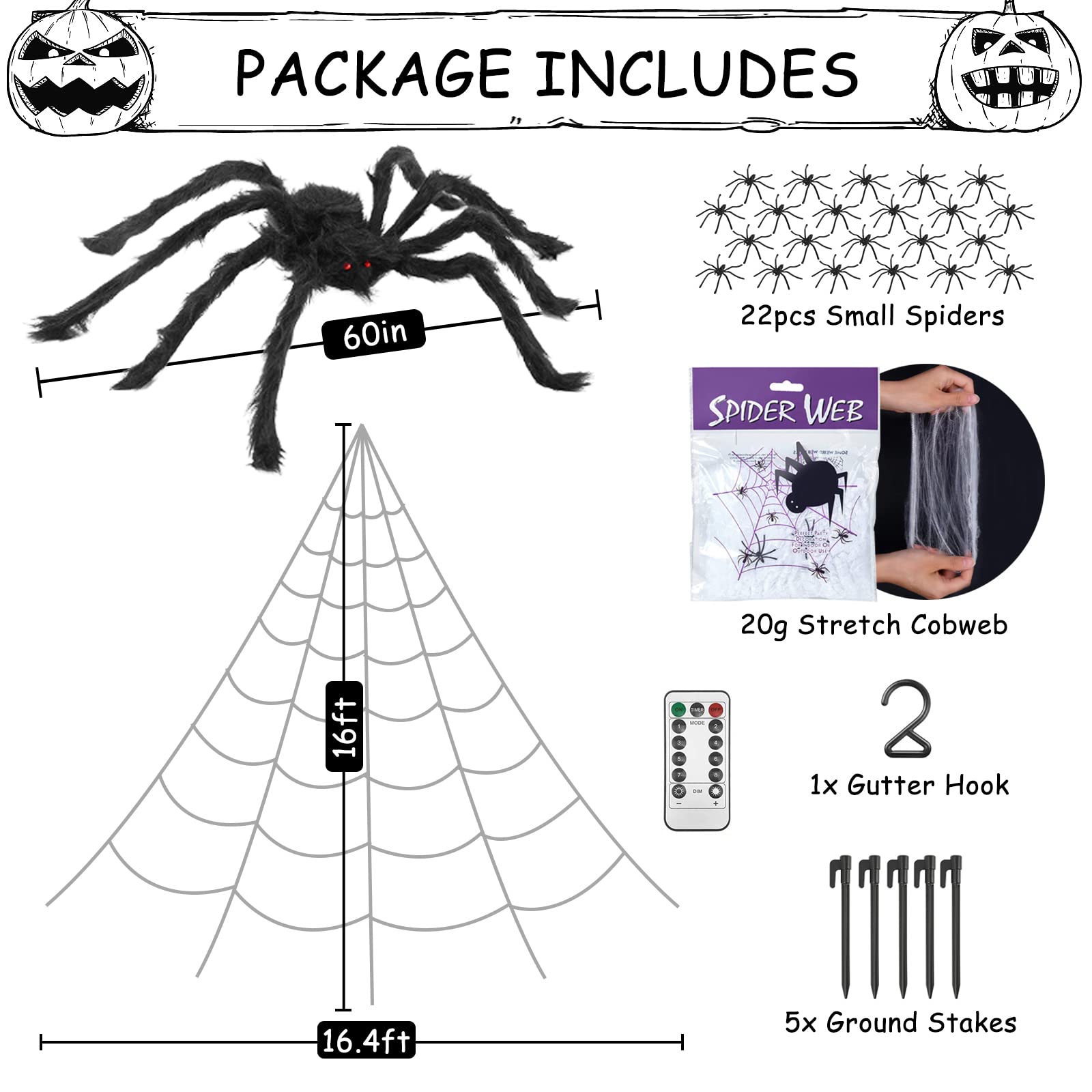 Close-up of the 60-inch large spider included in the Halloween decoration set