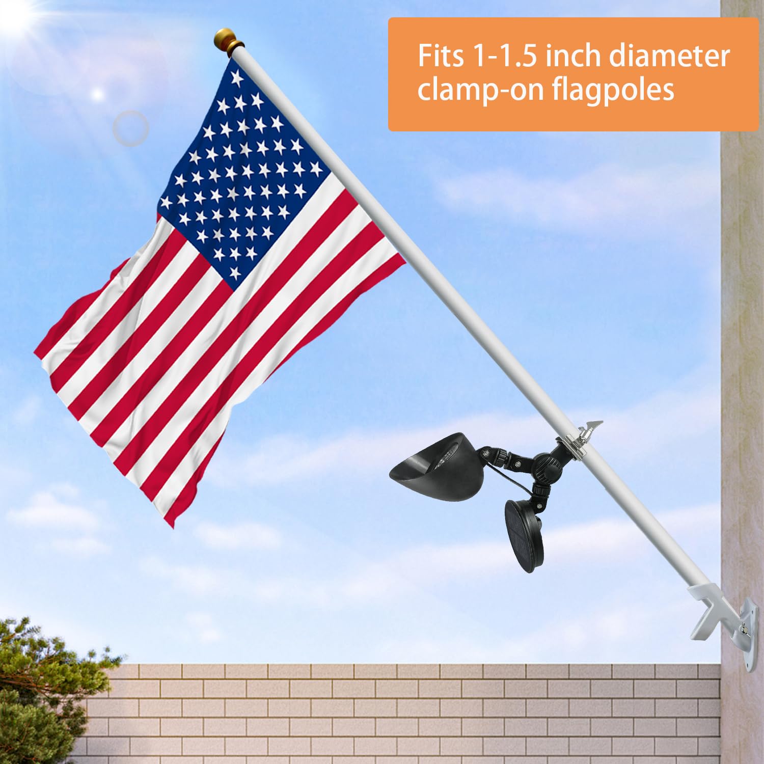 Close-up of the adjustable angle feature of the flag pole light