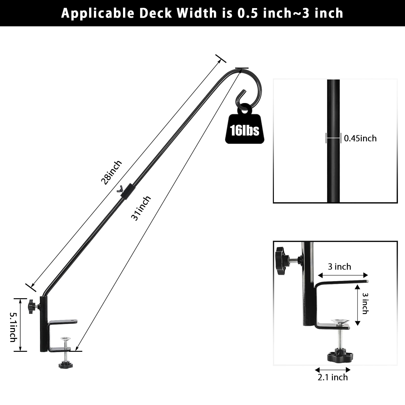 Close-up of the adjustable clamp on FEED GARDEN deck hook