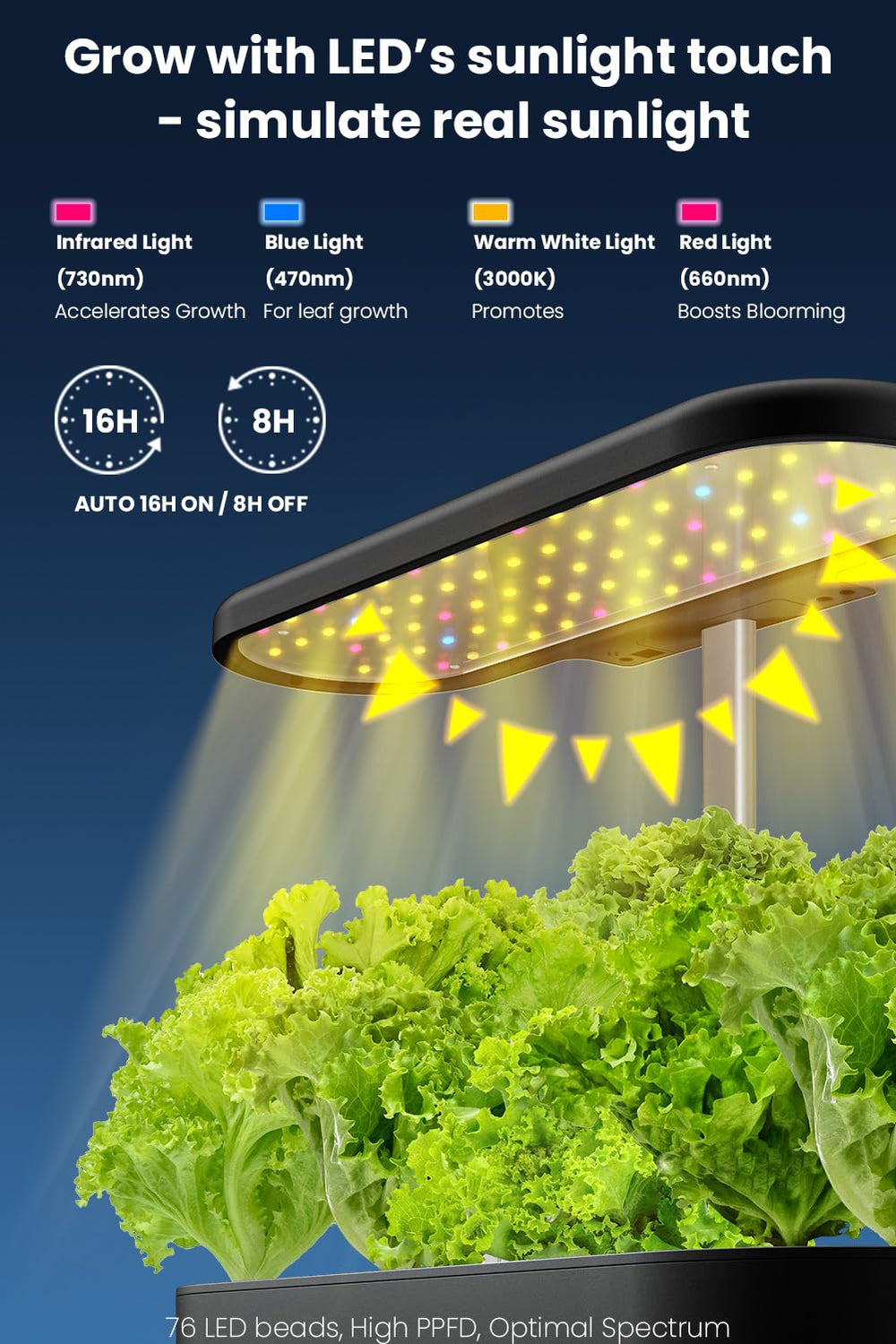 close-up of the adjustable lamp post on inbloom Hydroponics Kit