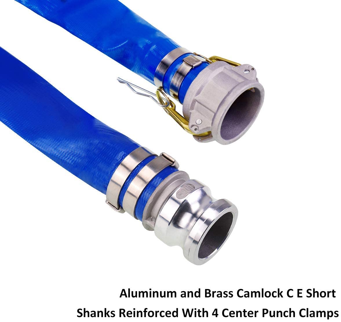 Close-up of the aluminum Camlock fittings on the Eastrans discharge hose