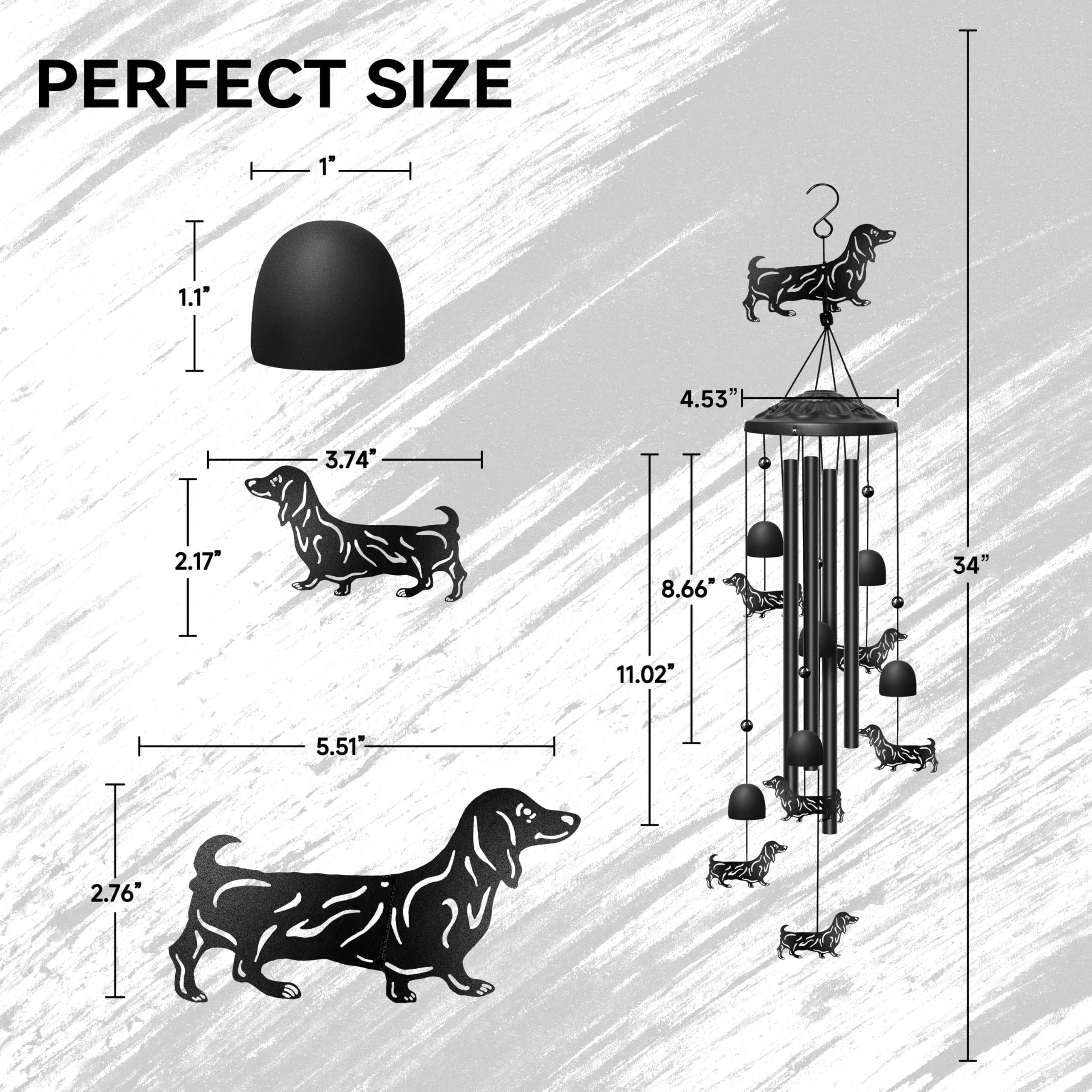 Close-up of the aluminum tubes of the dachshund wind chime