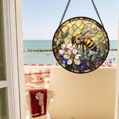 Close-up of the AMDERVEN Vintage Bee Suncatcher's detailed glass design
