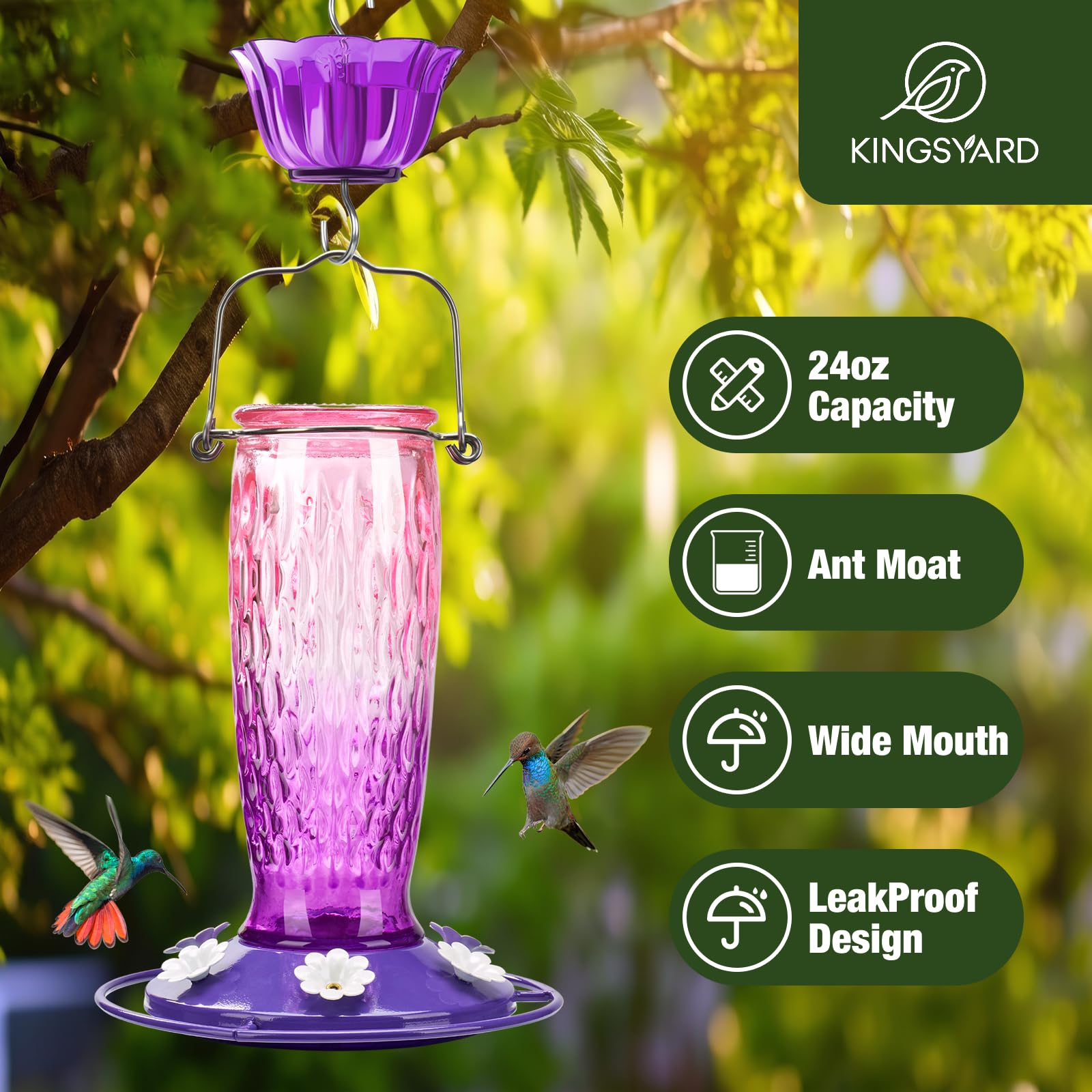Close-up of the ant moat on Kingsyard Glass Hummingbird Feeder
