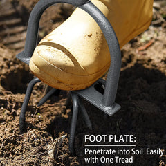 Close-up of the anti-slip foot plate on the Jardineer Hand Tiller