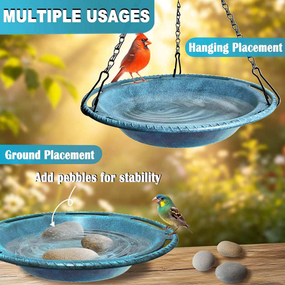 Close-up of the antique blue finish on the bird bath