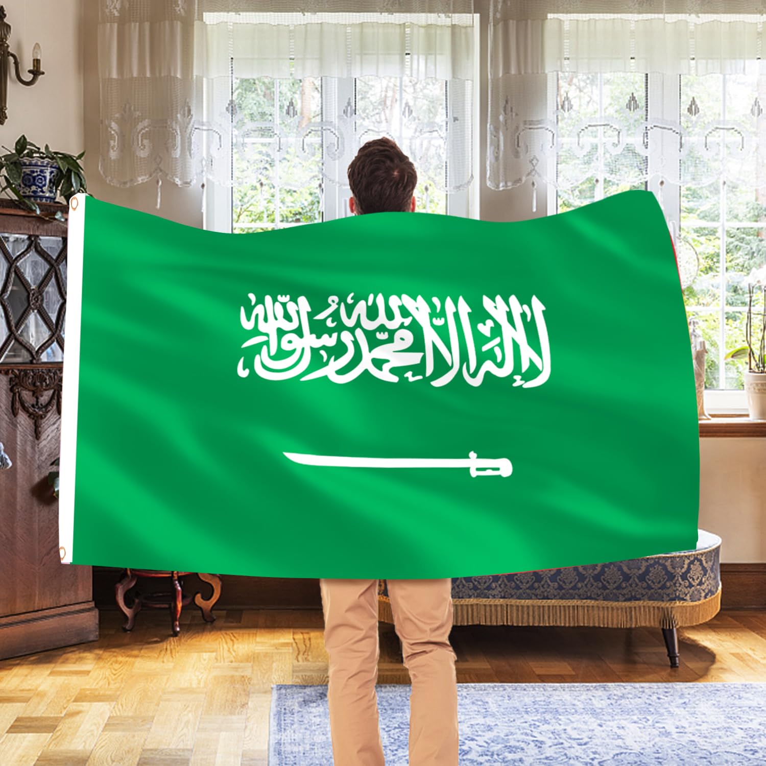 Close-up of the Arabic script on AhfuLife Saudi Arabia Flag