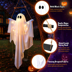 Close-up of the Axcoix Swinging Ghost's spooky black eyes