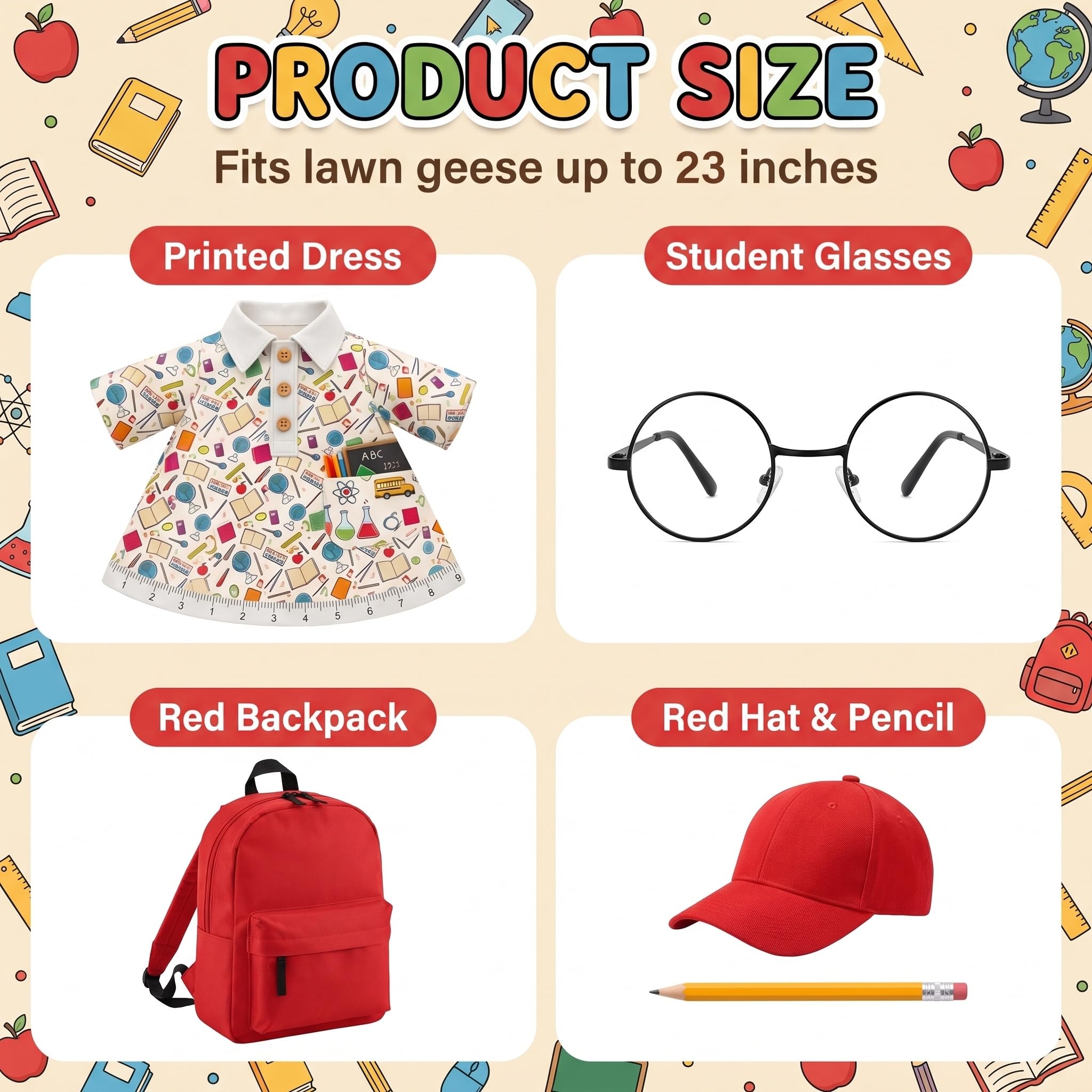 Close-up of the backpack and pencil in the goose costume
