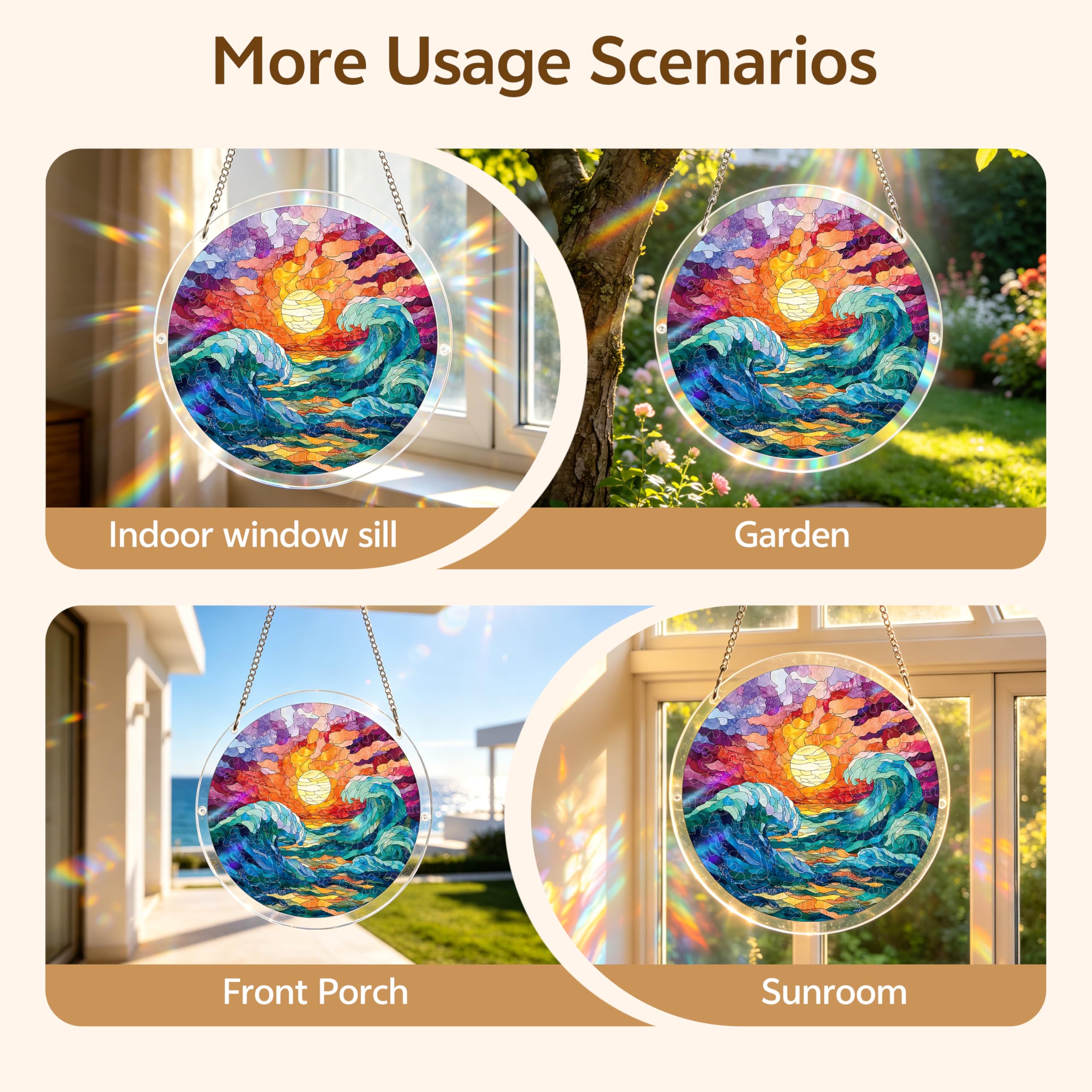 Close-up of the bird and flower design on suncatcher