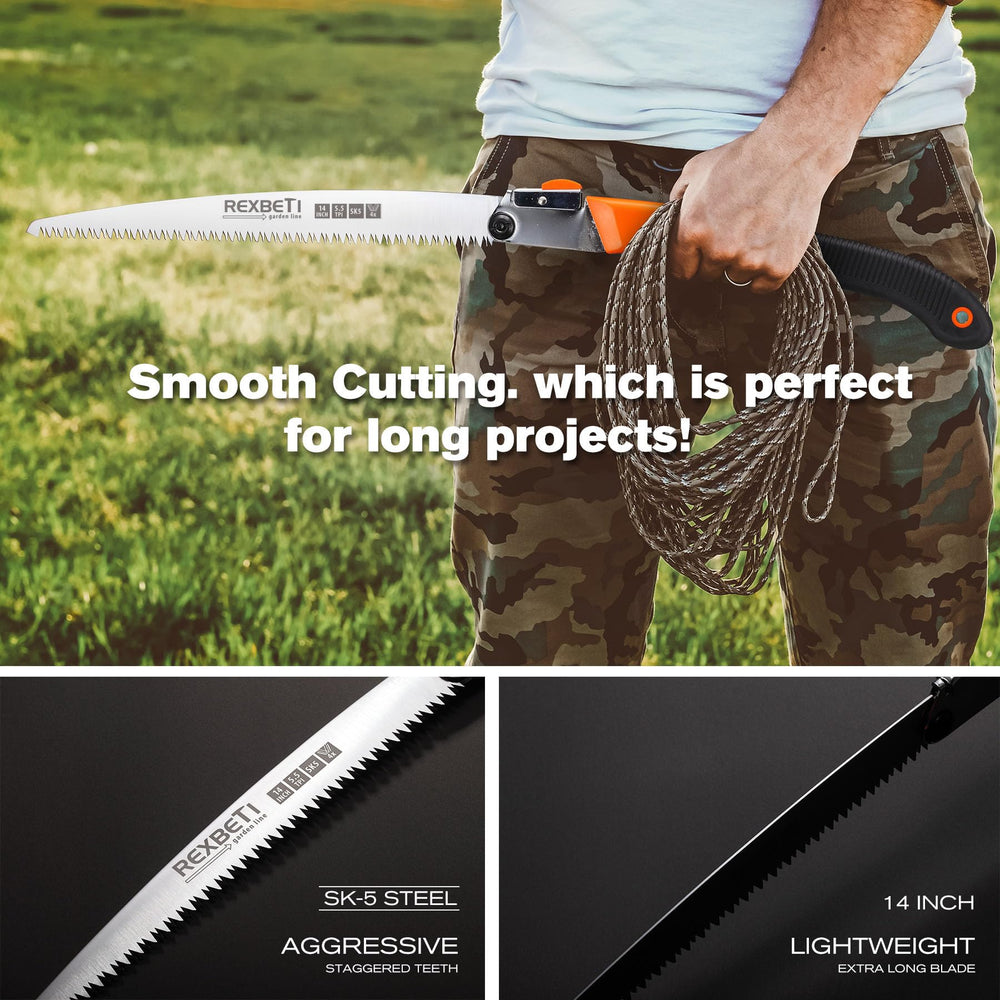 Close-up of the blade of REXBETI 14-Inch Pruning Saw