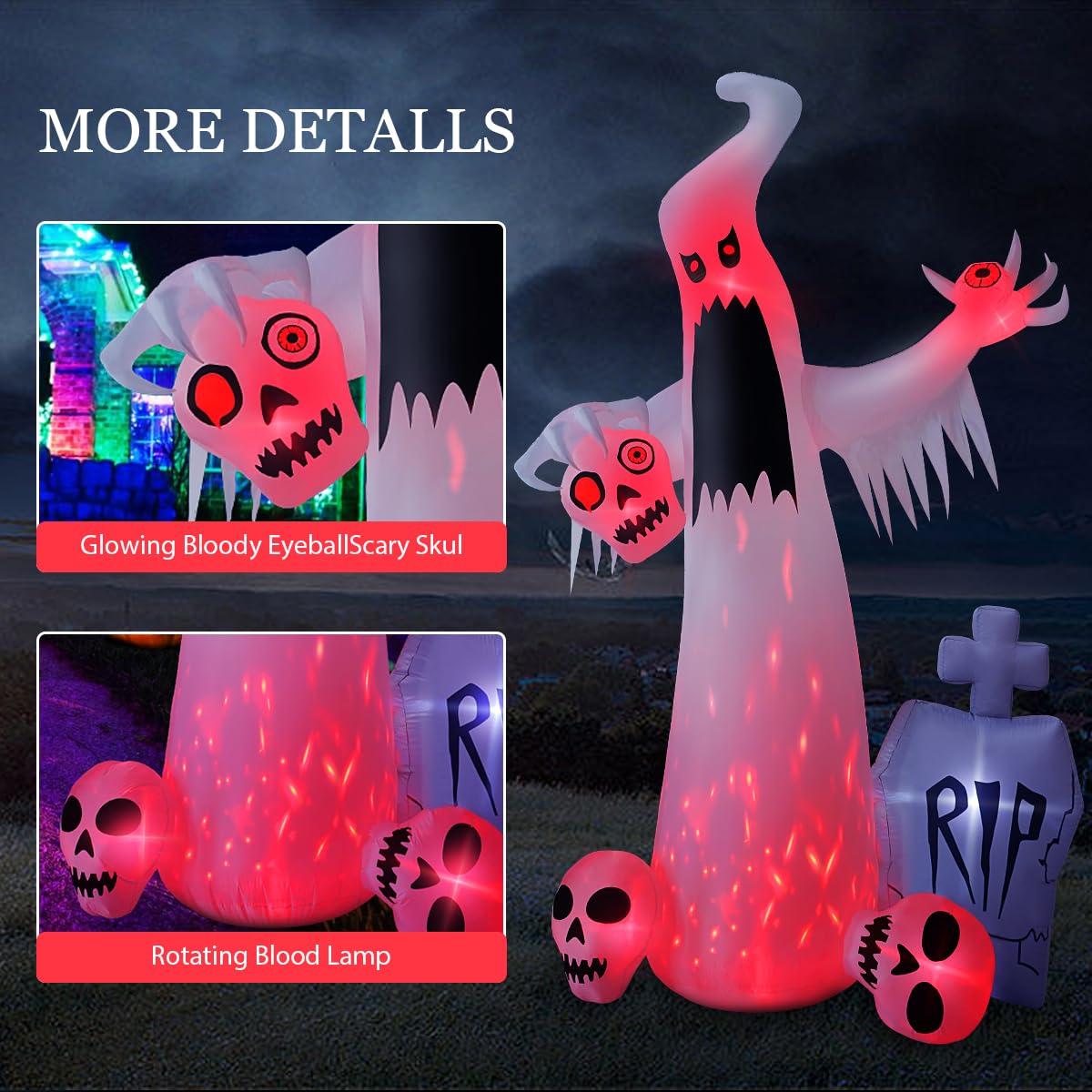 Close-up of the bloody eyeball feature on HOPOCO Halloween Inflatable Ghost