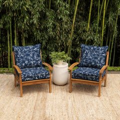 Close-up of the Blue Palm pattern on Arden Selections cushions
