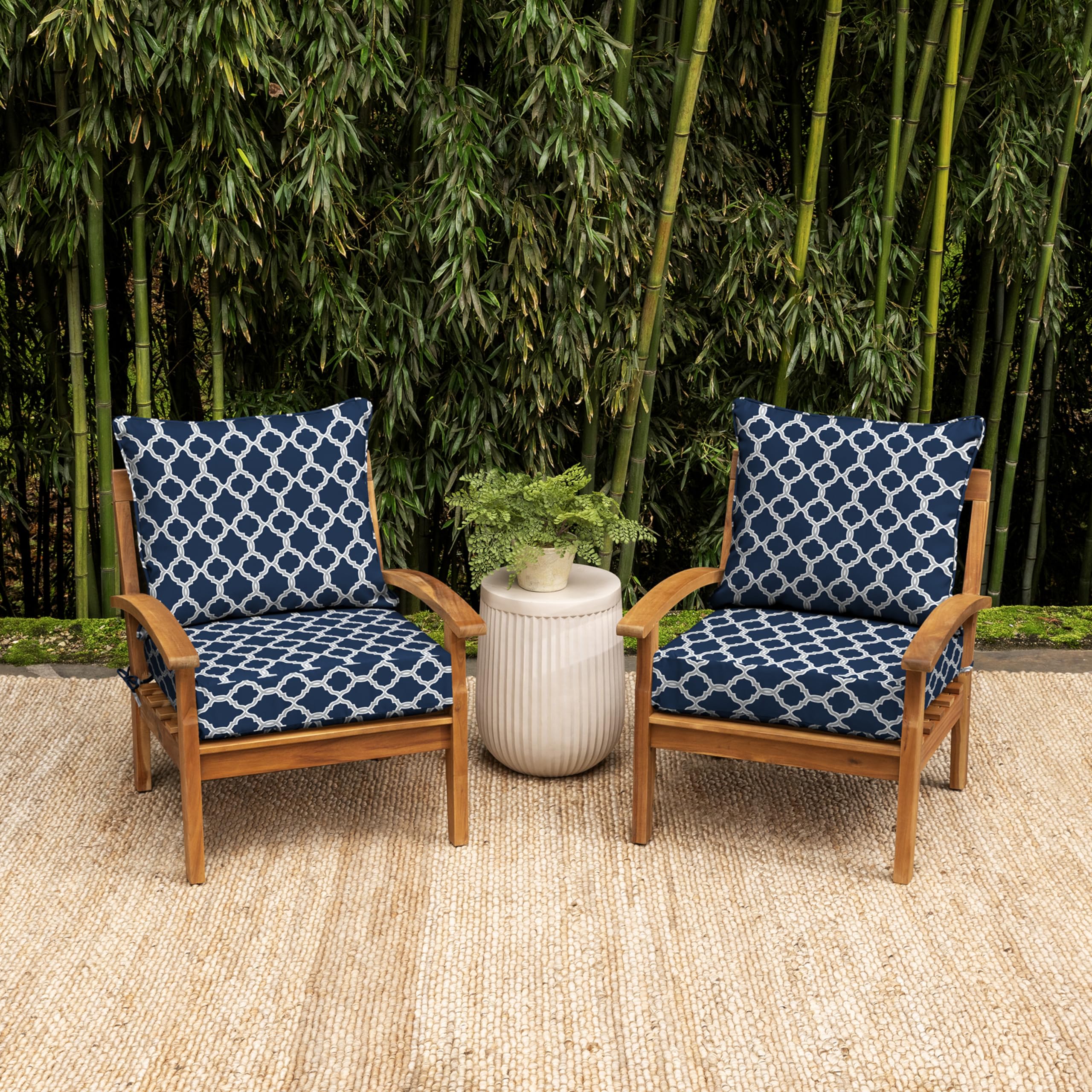 Close-up of the Blue Trellis pattern on Arden Selections cushion