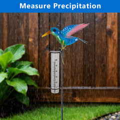 Close-up of the bluebird perched on HOBYLUBY Rain Gauge