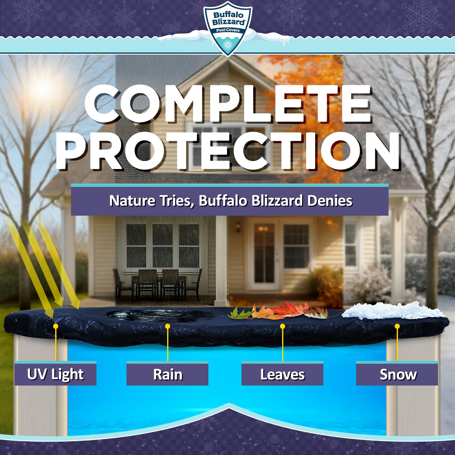 Close-up of the Buffalo Blizzard winter pool cover showing durable stitching.