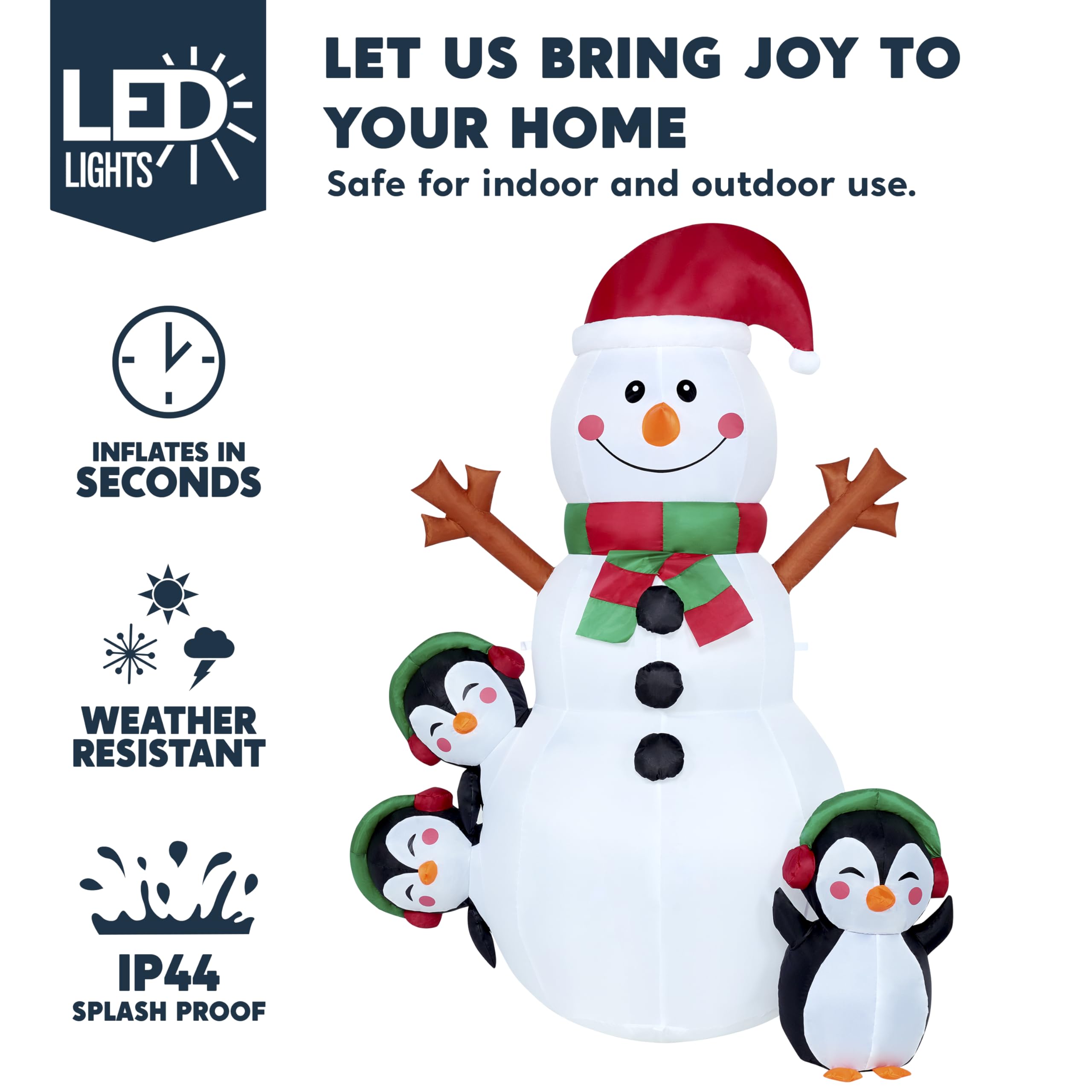 Close-up of the built-in LED lights on Joiedomi snowman inflatable