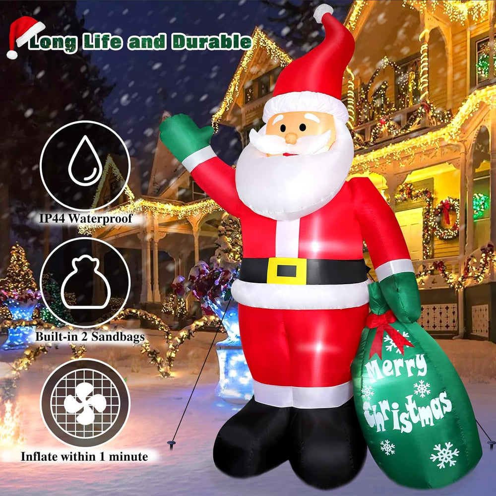 Close-up of the built-in LED lights on the inflatable Santa