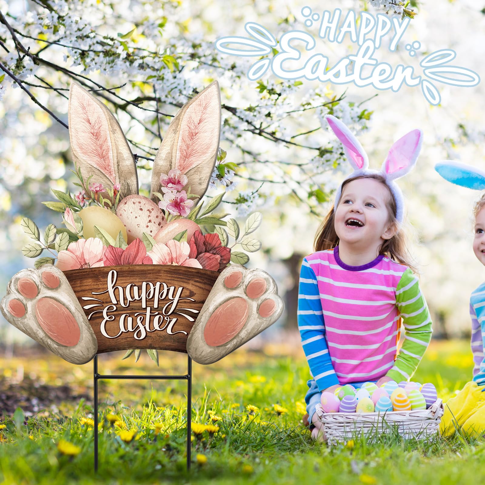 Close-up of the bunny design on the Amyhill Easter garden stake