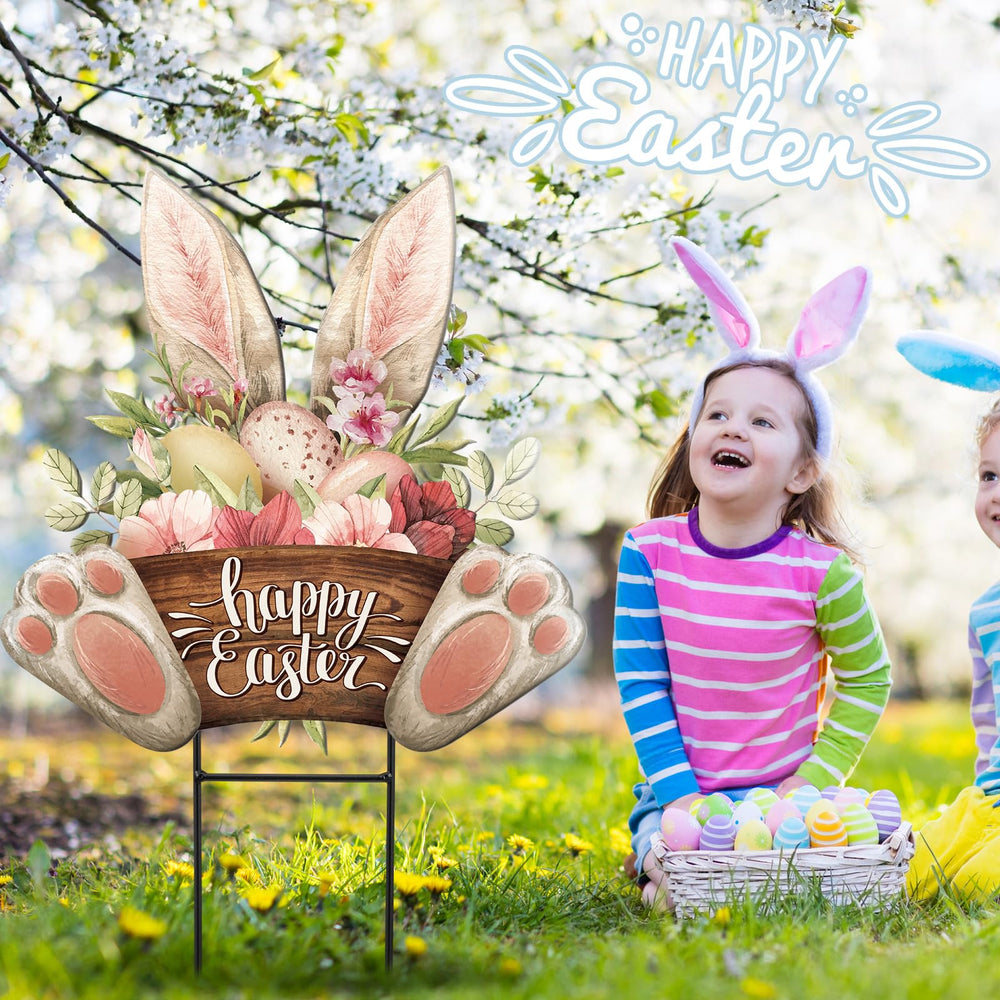 Close-up of the bunny design on the Amyhill Easter garden stake