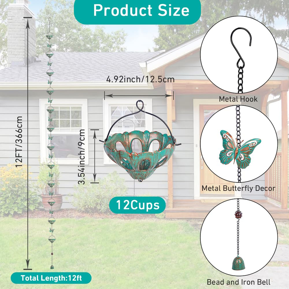 Close-up of the butterfly and lotus cups on the rain chain