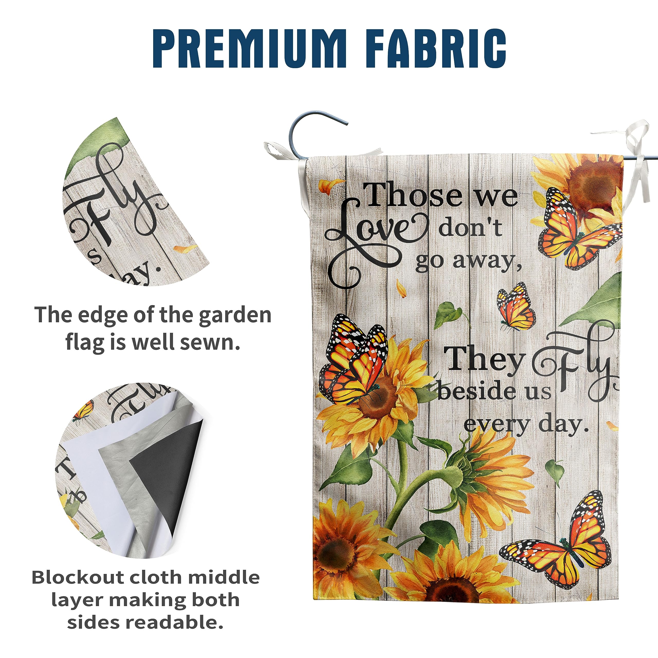 Close-up of the butterfly design on DZGlobal garden flag