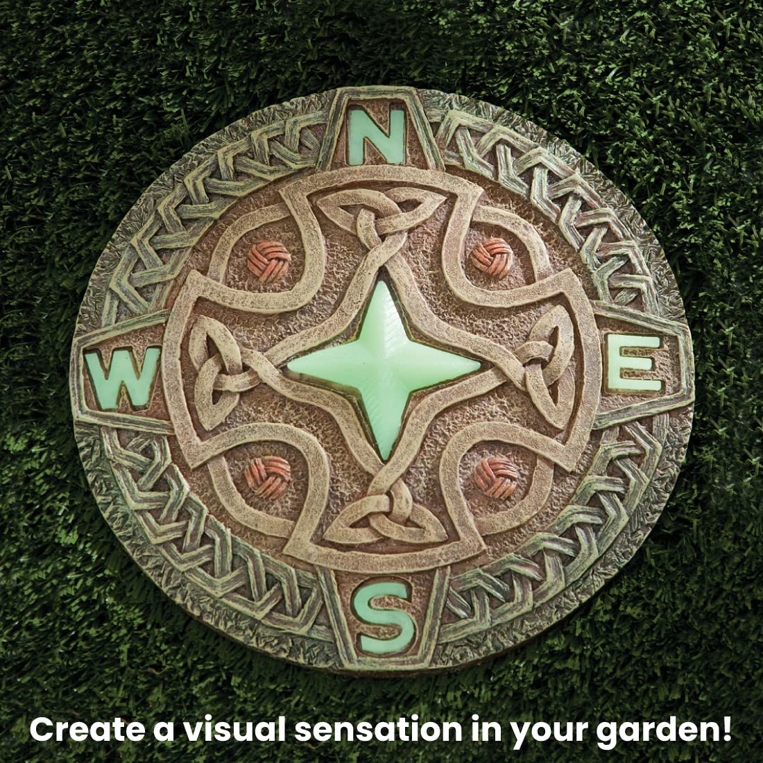 Close-up of the Celtic design on the stepping stone