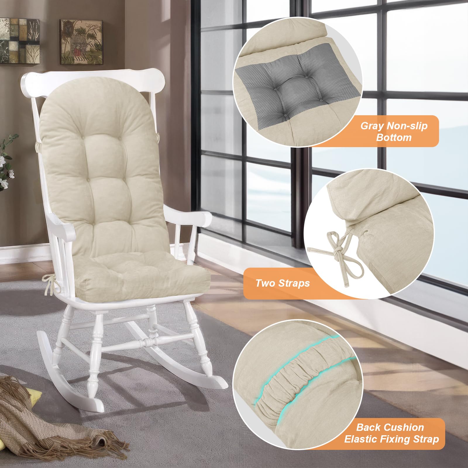 Close-up of the chenille fabric texture of ROFIEJOX Rocking Chair Cushion