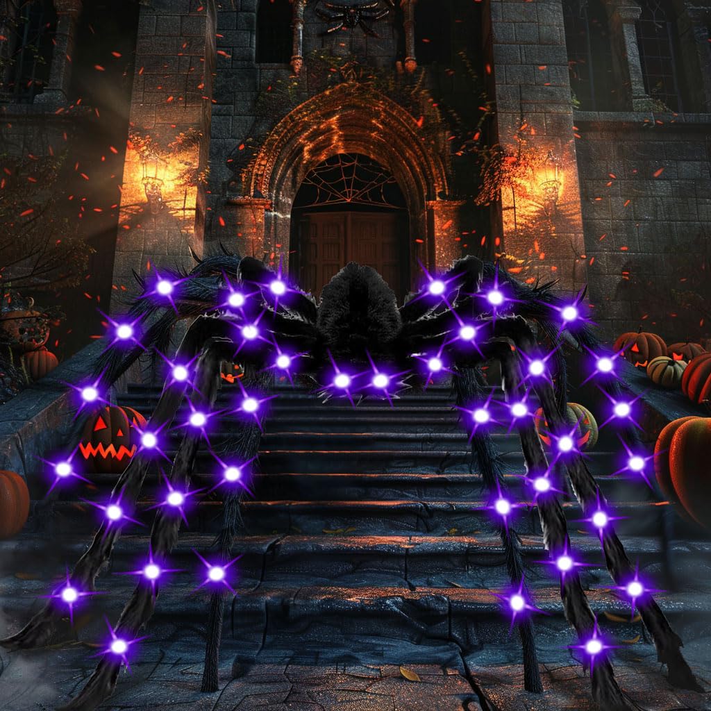 Close-up of the Cherislpy Jumbo Halloween Light Up Spider's furry texture