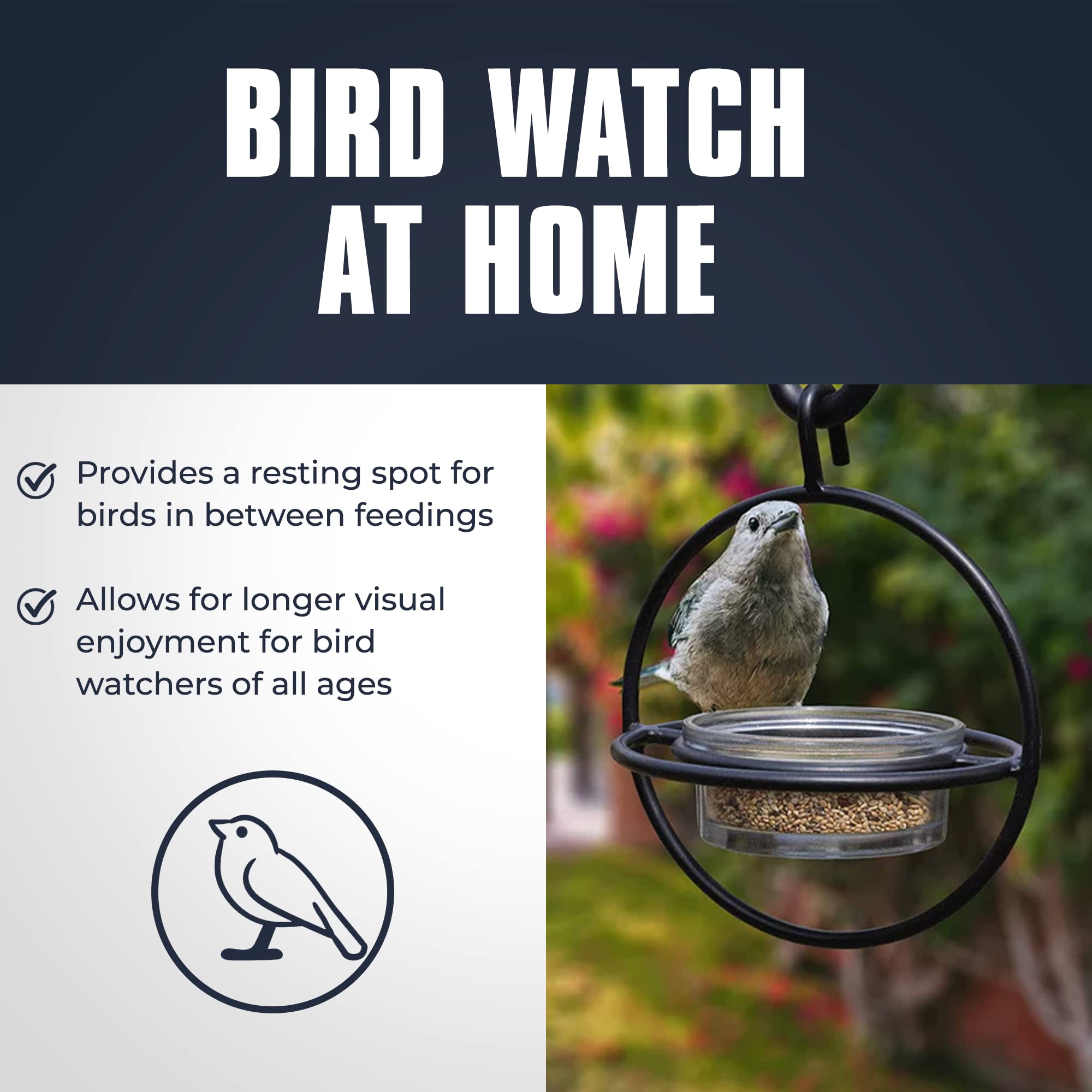 Close-up of the clear glass bowl of the bird feeder