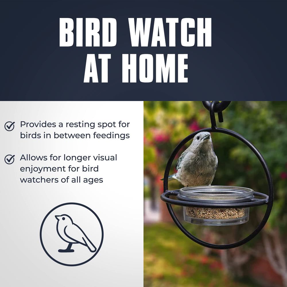 Close-up of the clear glass bowl of the bird feeder