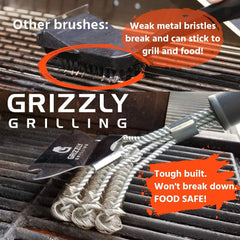 Close-up of the coiled stainless steel design of the Grizzly Grill Brush
