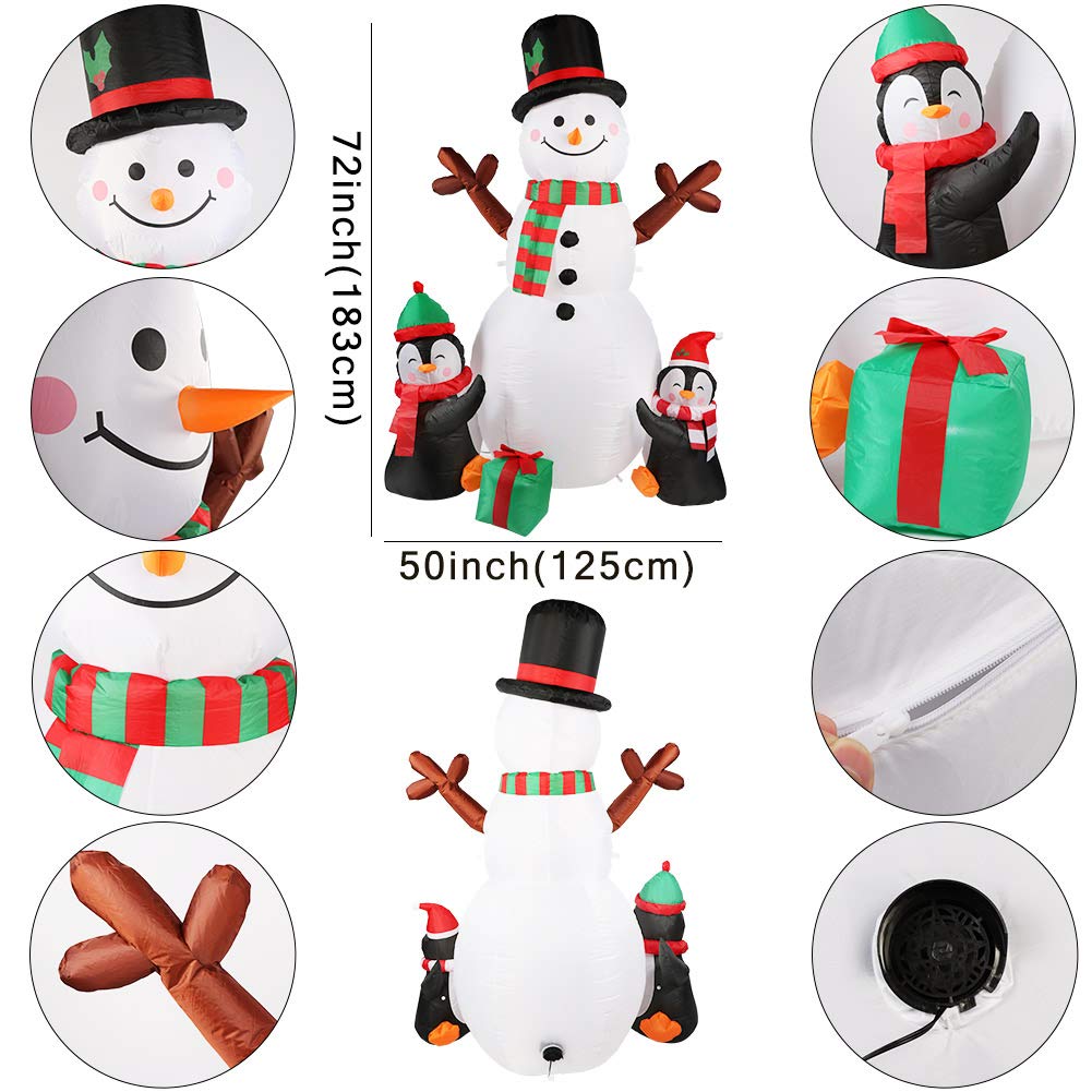 Close-up of the colorful LED lights on the inflatable snowman