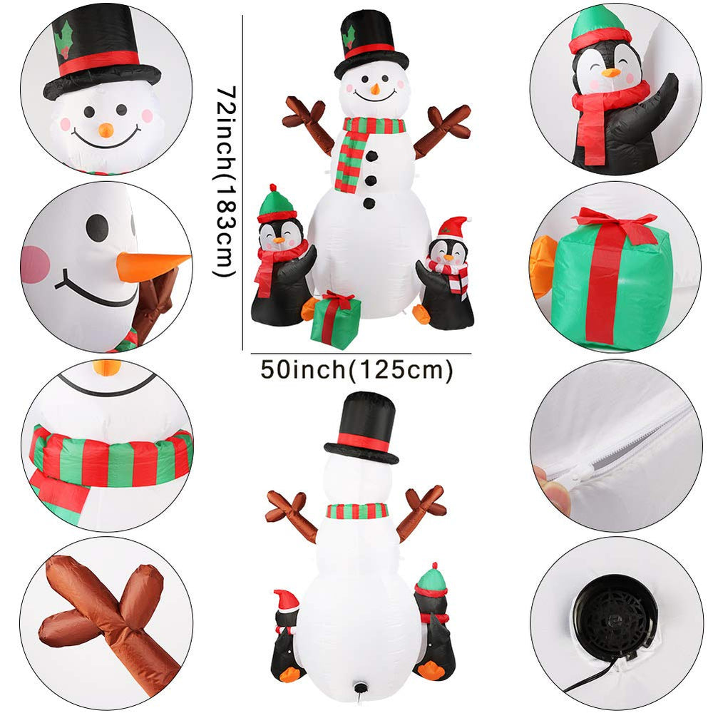 Close-up of the colorful LED lights on the inflatable snowman