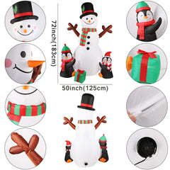 Close-up of the colorful LED lights on the inflatable snowman