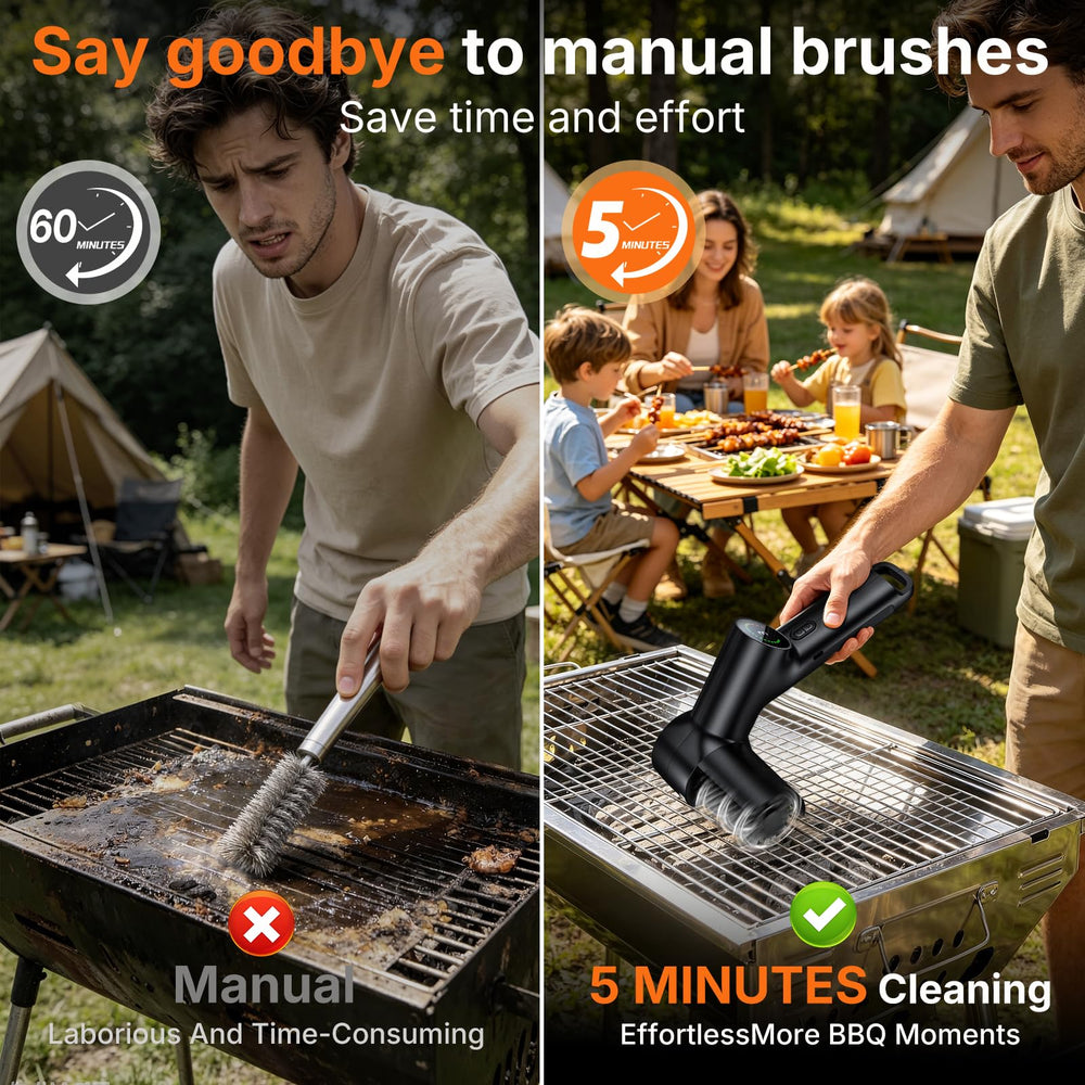 Close-up of the Cook Time Electric Grill Brush stainless steel bristles