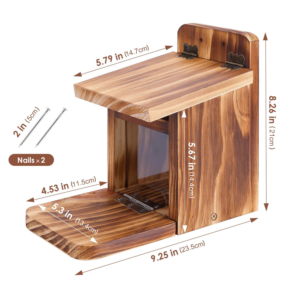 Close-up of the cover of MIXXIDEA Wooden Squirrel Feeder