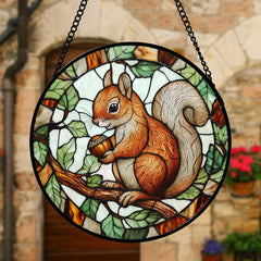 Close-up of the DASTOLL stained glass suncatcher showing vibrant colours