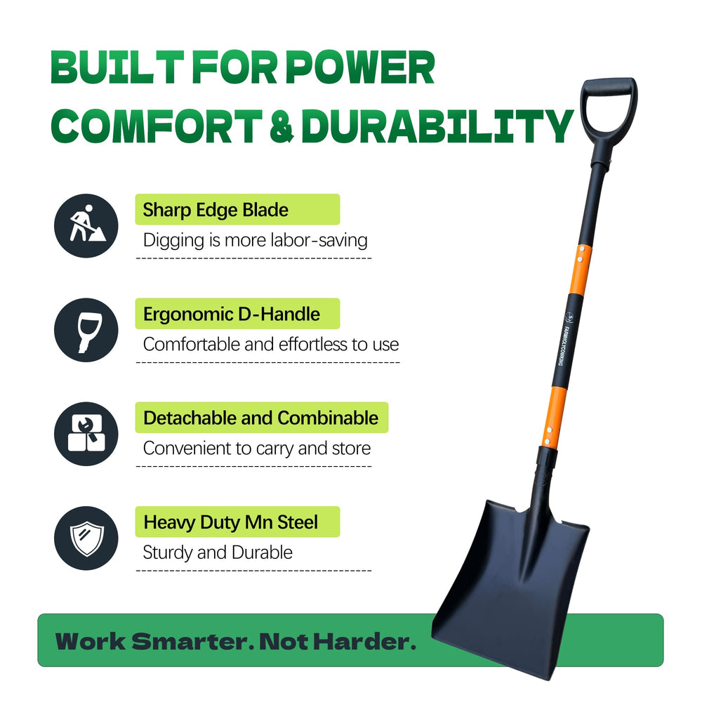 Close-up of the detachable D-handle of the FARMHOLYCOWKING shovel