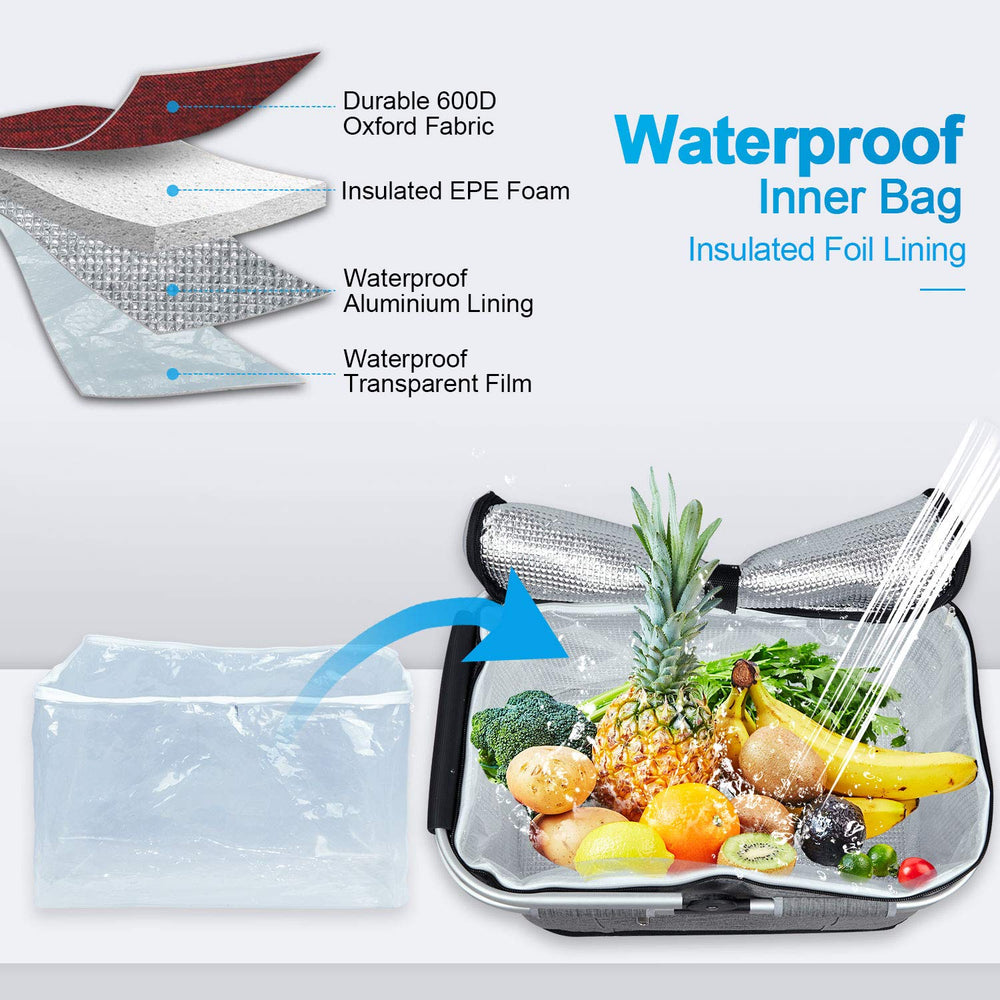 Close-up of the detachable waterproof inner bag of the picnic basket