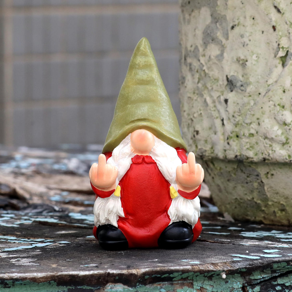 Close-up of the detailed paint on Middle Finger Female Gnome