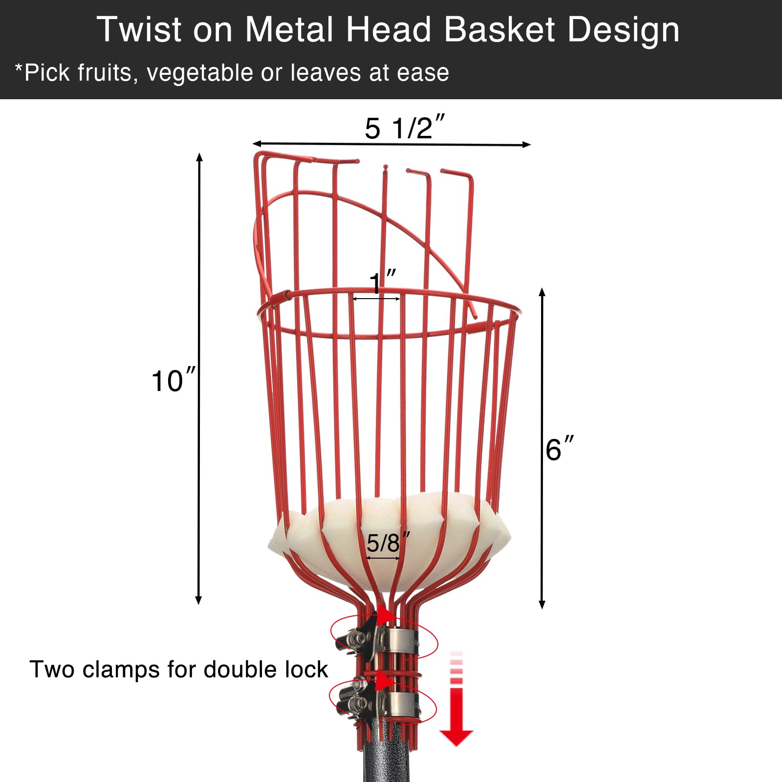 Close-up of the DonSail fruit picker basket, showing dimensions