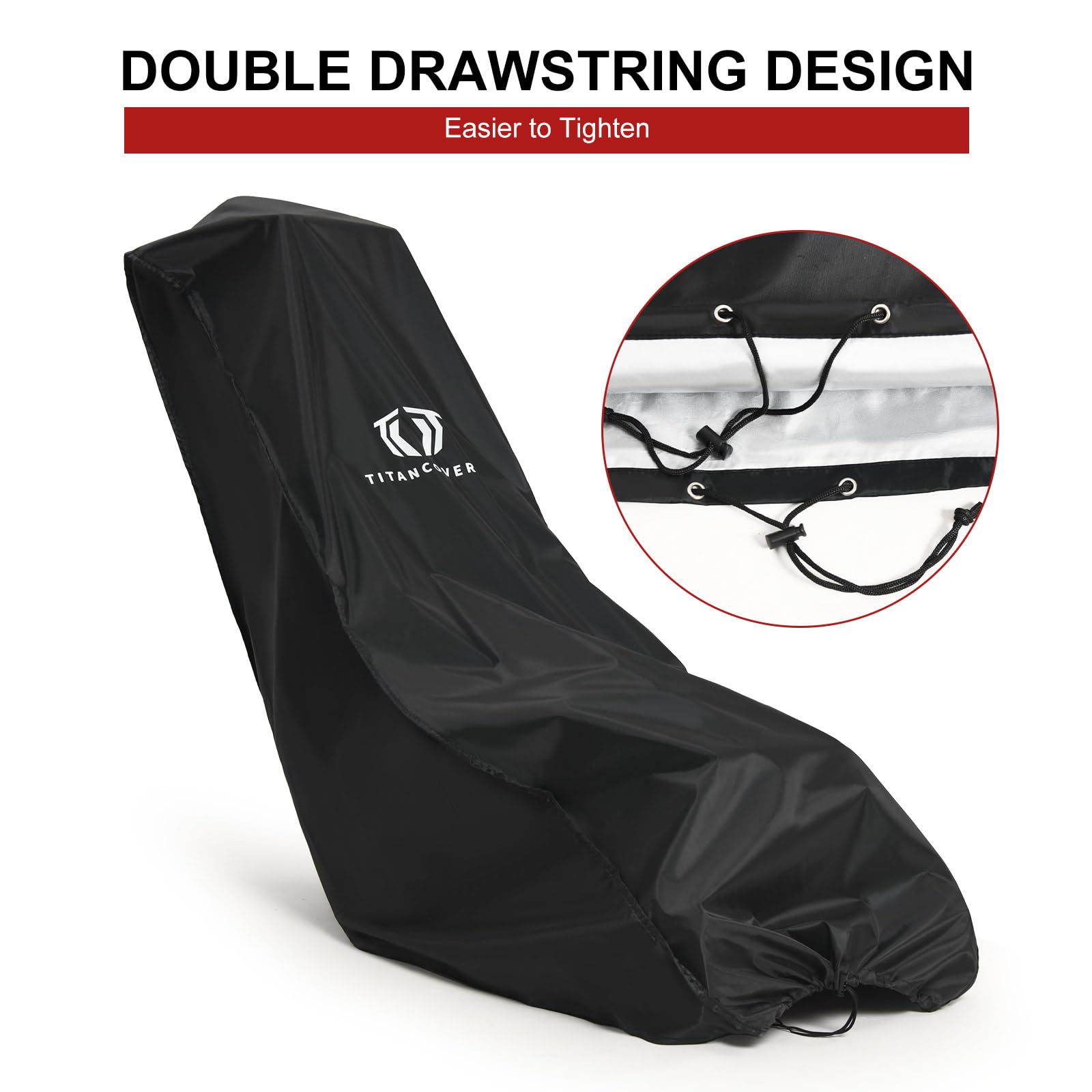 Close-up of the double drawstring feature on the lawn mower cover